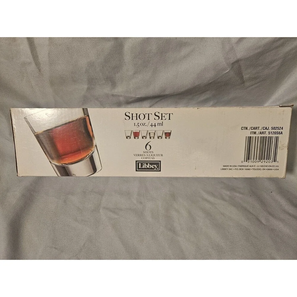 Libbey Shot Set 6 Clear Glass Shot Glasses, 1.5 oz / 44 ml Round - NEW